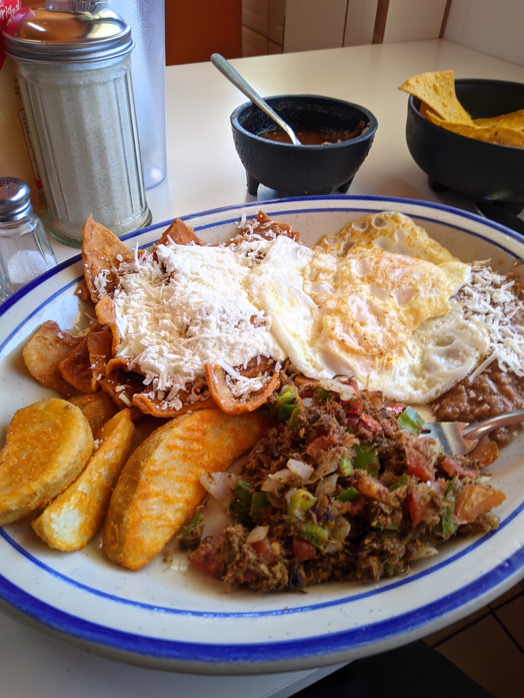 and chilaquiles con machaca