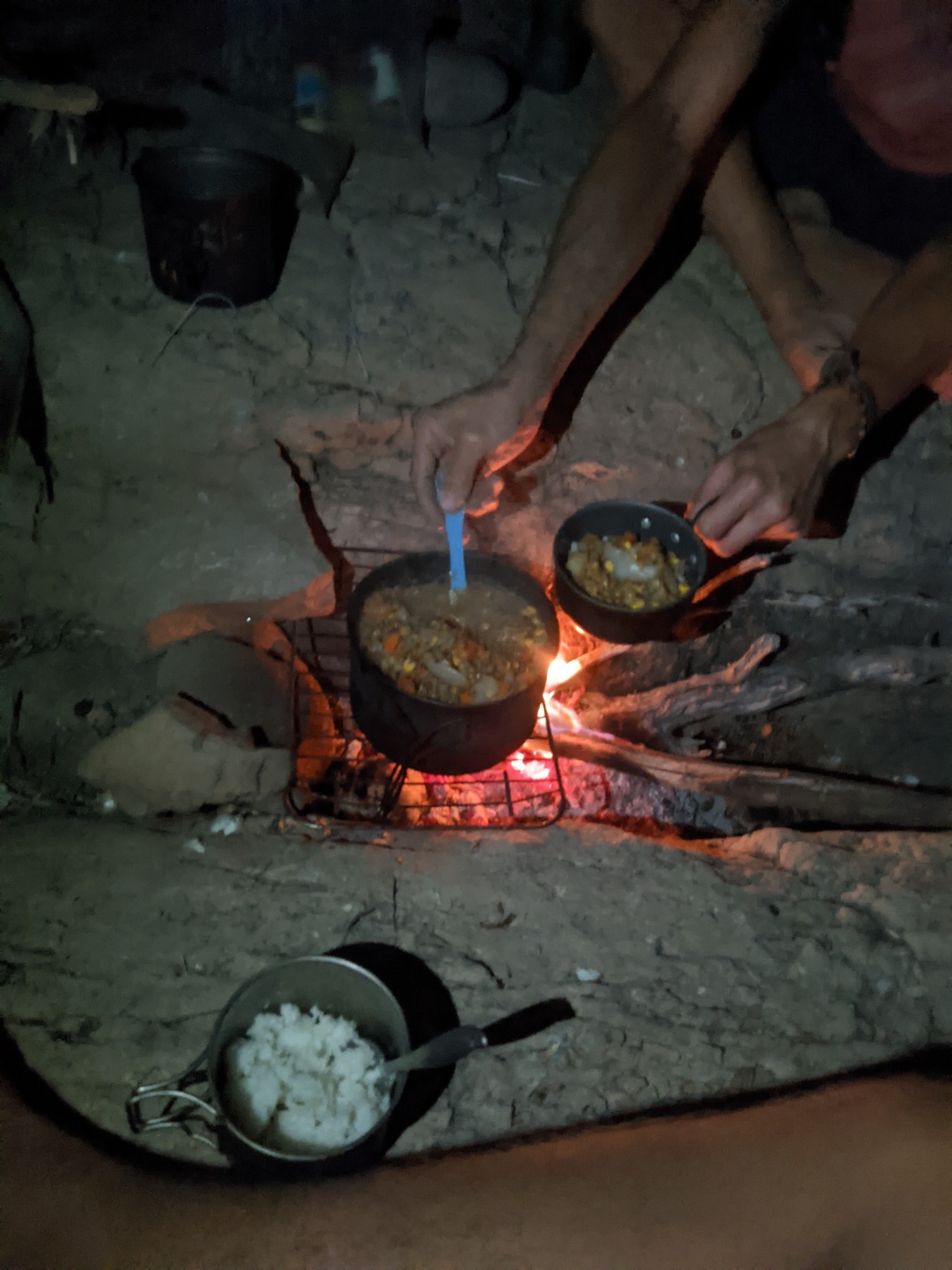 lentil stew. a cool spot, cooking over a crack in the bedrock